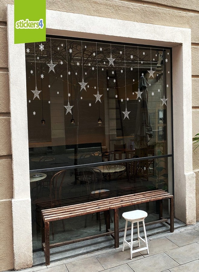 Stickers4 Large 10 x Hanging Christmas Ornament Window Clings with 60 Snowflake Clings in Snowflake Stars Design - Large Christmas Window clings - Image 2